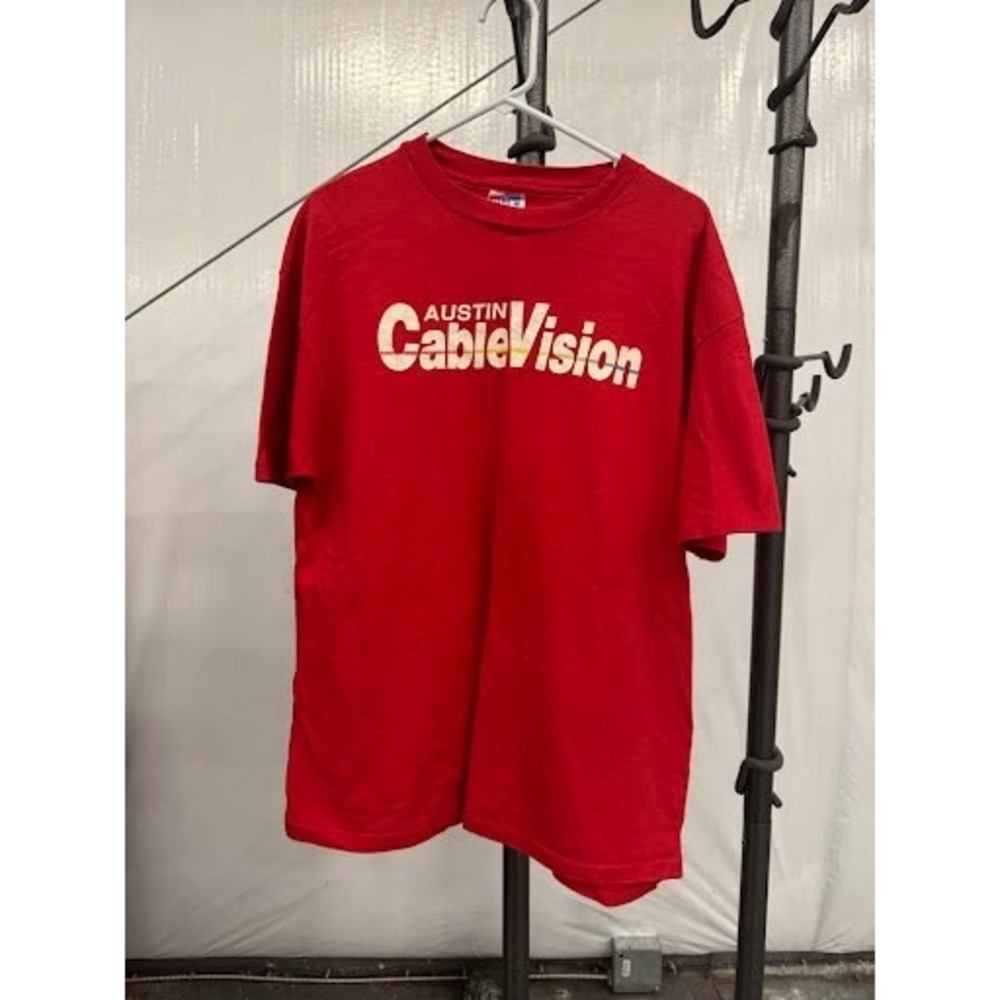 Vintage 90s Single Stitch XL Hanes Beefy-T Austin CableVision T-Shirt Red